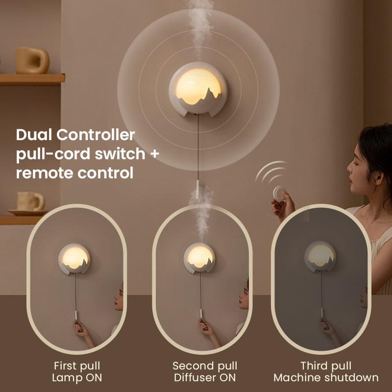 Dual controller system for a lamp with pull-cord switch and remote control.