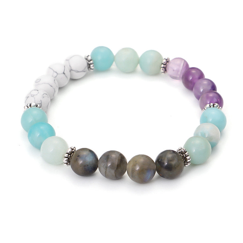 Multicolored beaded bracelet on a white background