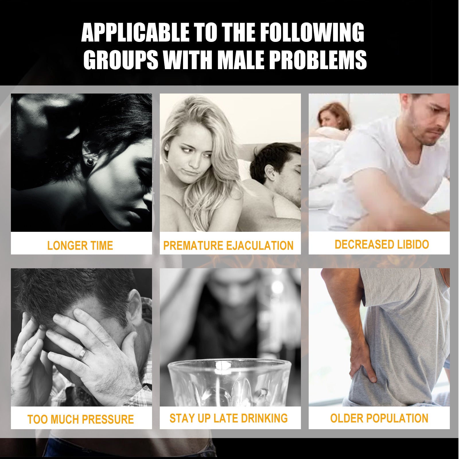 Collage of images with text labels for male health issues.