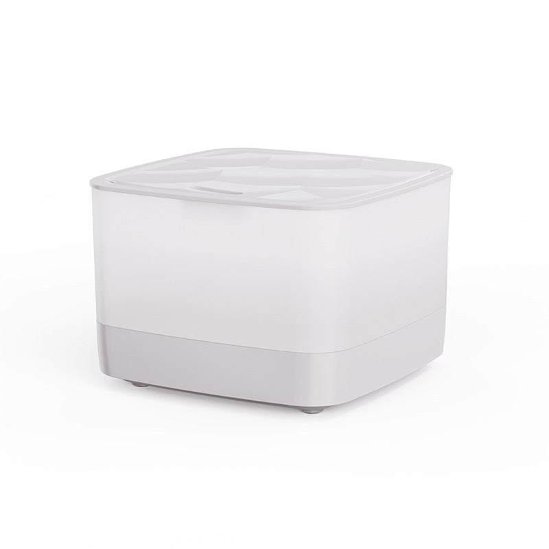 White rectangular container with lid on a white background