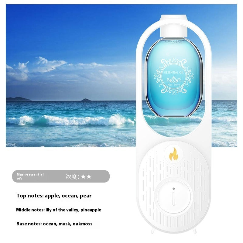 Perfume bottle with ocean view in the background