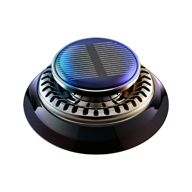 Round device with solar panel on top on a white background