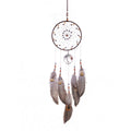 Dreamcatcher with feathers and beads on a white background