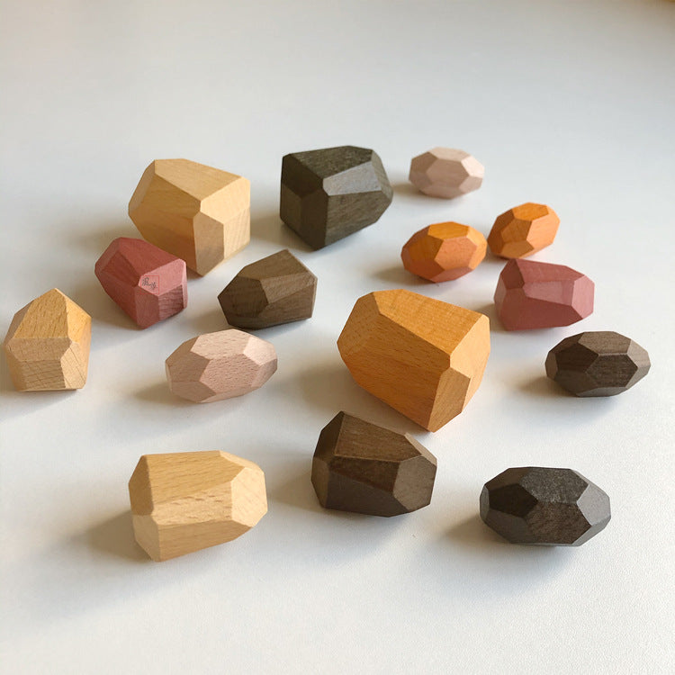 Set of wooden geometric shapes on a white background