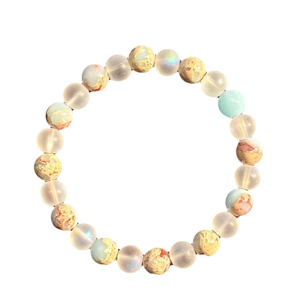 Multicolored beaded bracelet on a white background