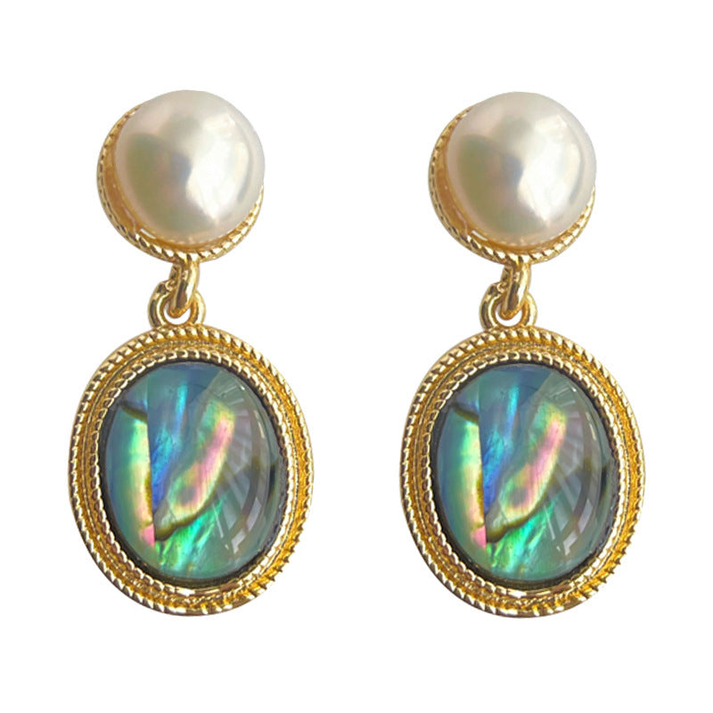 Pair of earrings with pearl tops and abalone shell下半部分