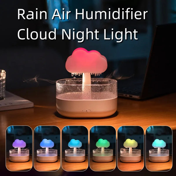 Rain Air Humidifier with cloud night light feature on a desk.
