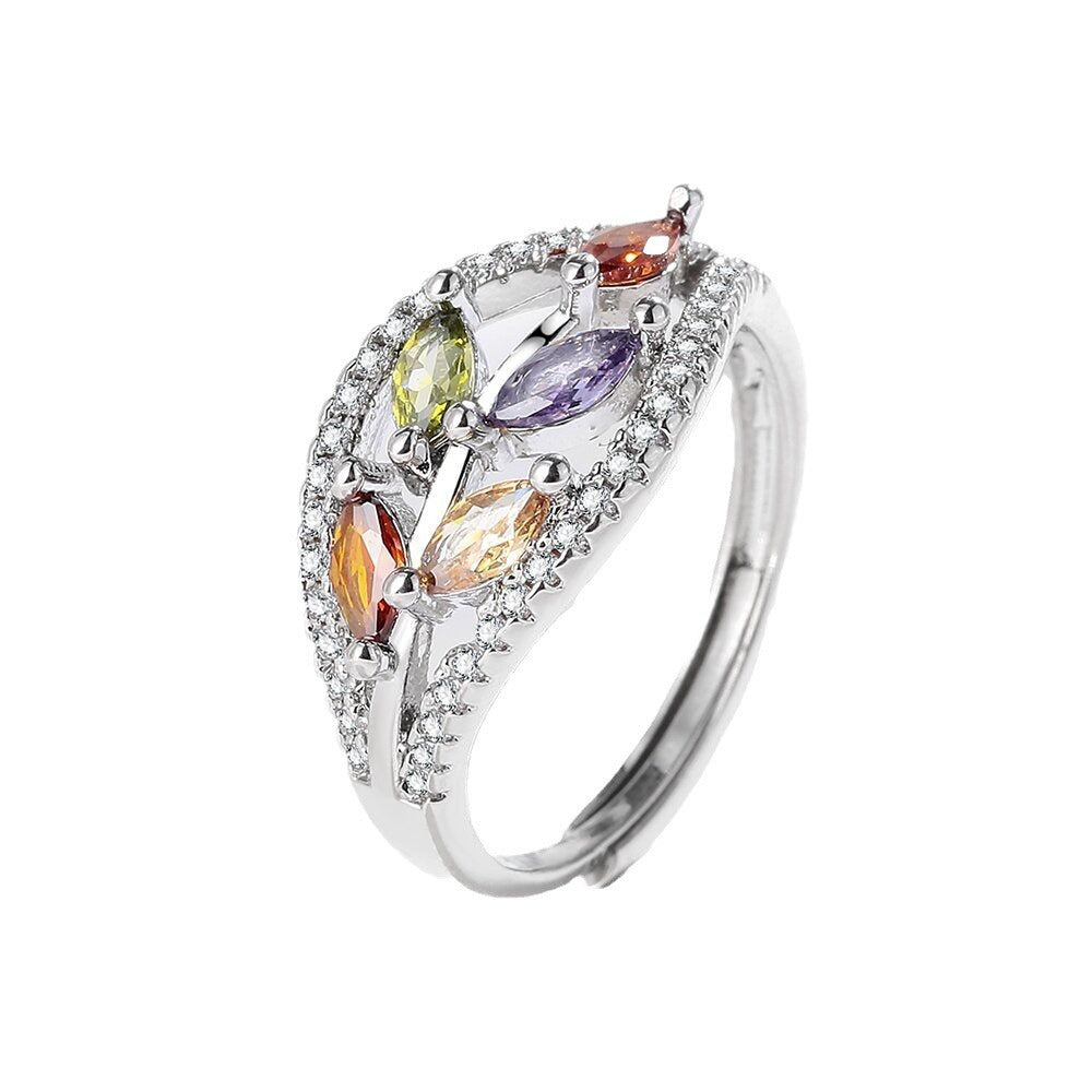 Light-Luxury Personalized Color Gemstone Ring With Exquisite Design And Open Cuff Style