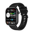 Black smartwatch with a colorful display on a white background