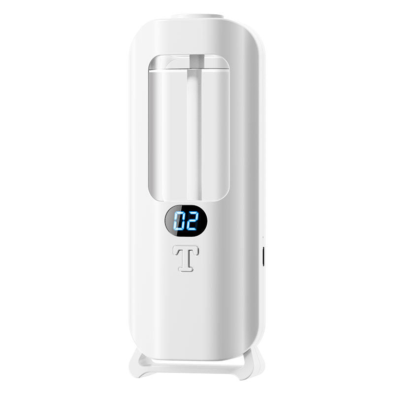 White electronic device with digital display on a white background
