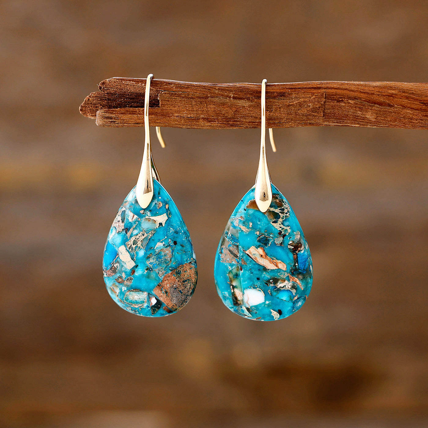 Bohemian Style New Resort-Ready Semi-Precious Teardrop Pendant Earrings