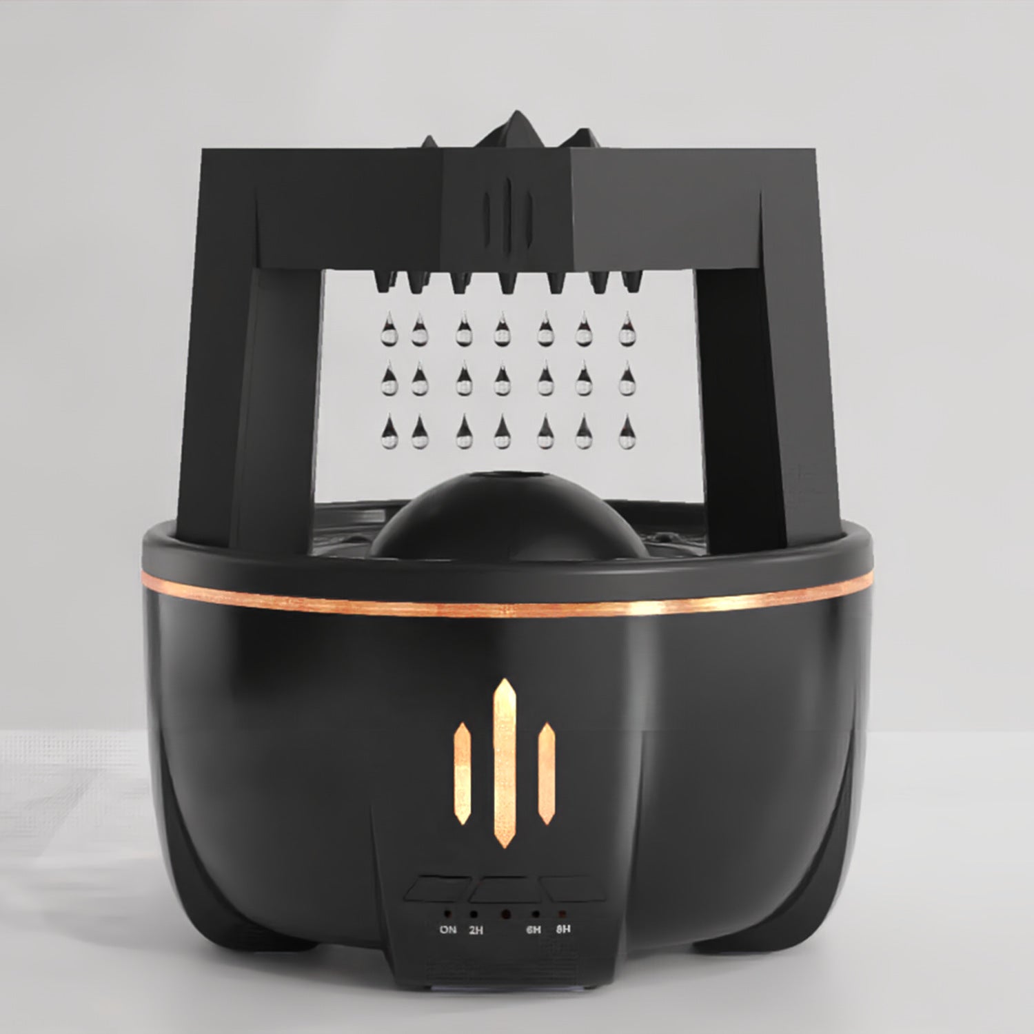 Black air fryer with a grating attachment on a light gray background
