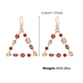 Triangle-shaped earrings with gemstones and measurements on a white background