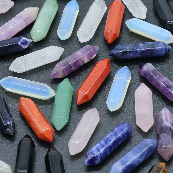 Collection of colorful crystals on a dark surface
