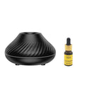Black diffuser and a small bottle of perfume on a white background