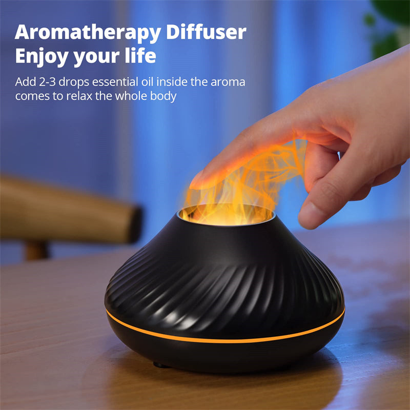 Aromatherapy diffuser with a hand touching it, promoting relaxation.