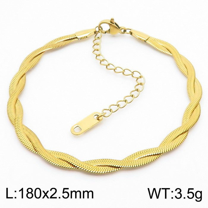 Gold chain bracelet on a white background with dimensions and weight information.