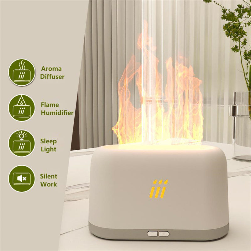 White electronic device with flame effect on a light background